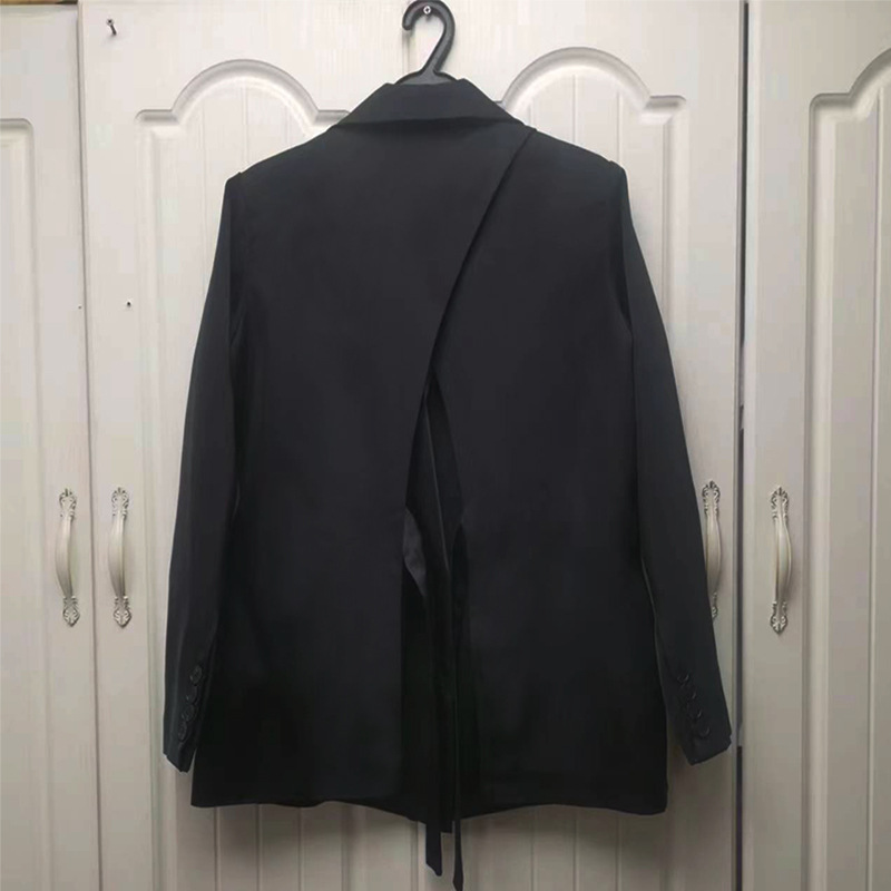Elegant Commuting Black Loose-Fit Long-Sleeve Blazer With Back Slit, New Spring/Autumn Women's Fashionable Designer Top_voghion.com