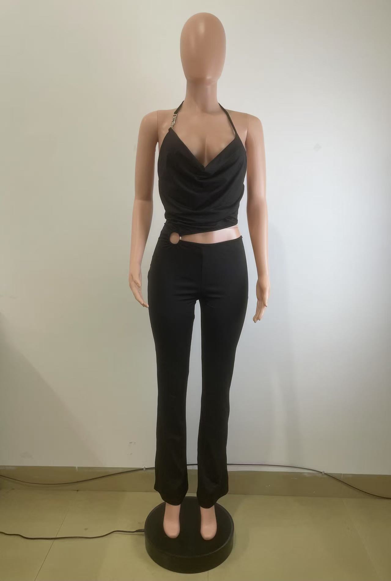 Women's Clothing Summer Halter Neck Jumpsuit Y6064 New European American Style Chic Hollow Out Suspender Vest For Women_ecoleips.com
