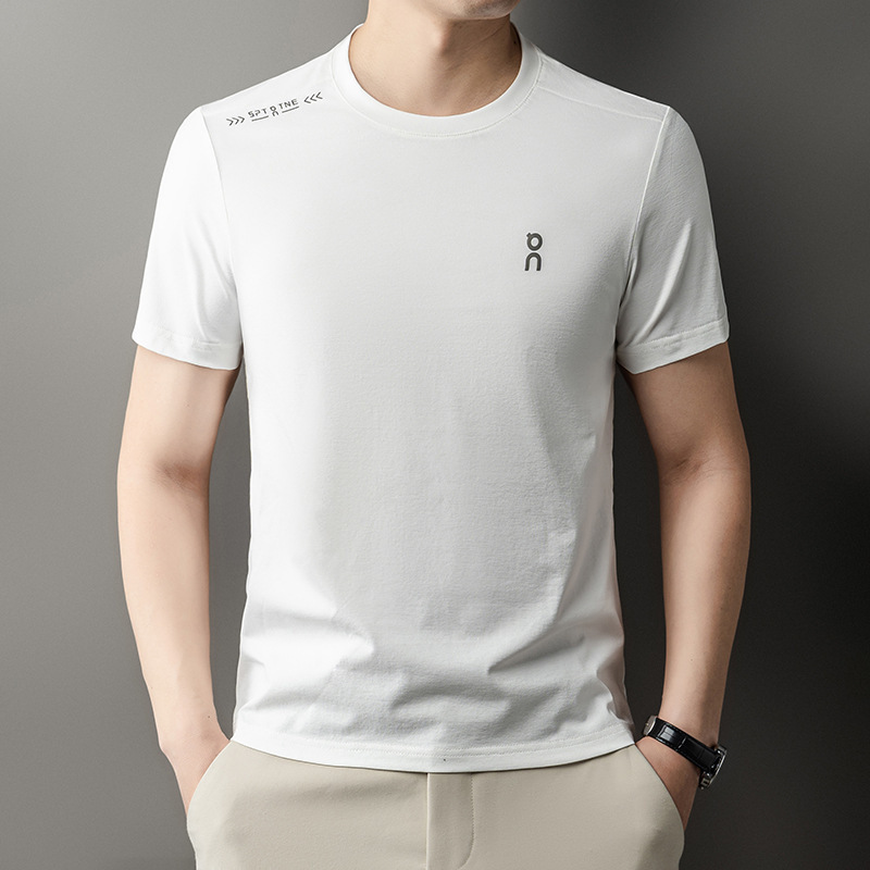 2025 new summer men's short sleeve T-shirt round neck casual solid color half sleeve ice silk T-shirt jacket wholesale