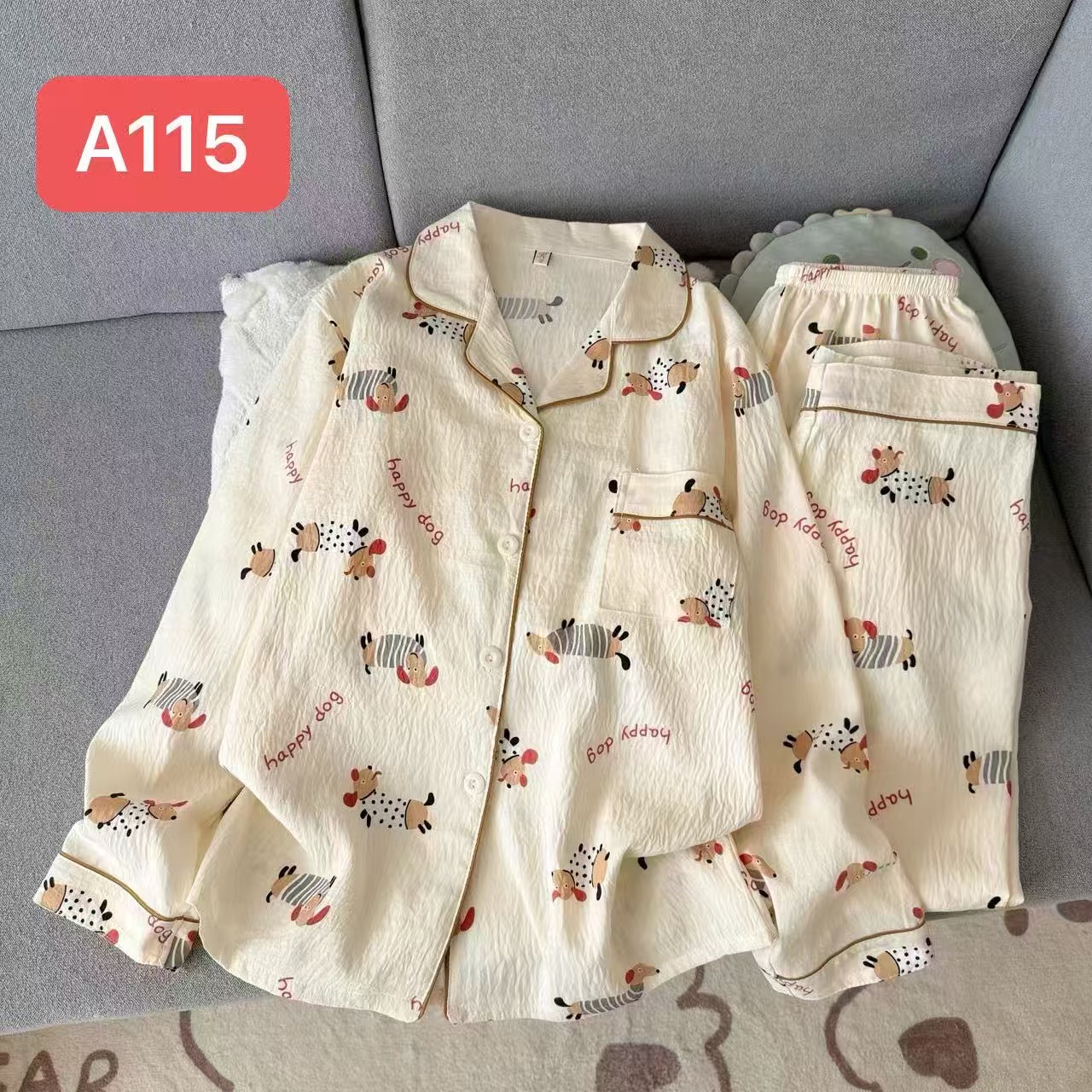 Algodón nublado al por mayor transfronterizo nuevo pijama de niña pantalones de manga larga delgados dulces dibujos animados impresión de ropa para el hogar set