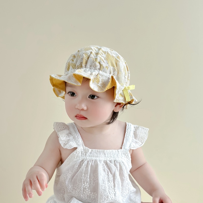 Sombrero de bebé primavera y otoño gorra dulce bebé gorra delgada gorra de pescador bebé gorra de princesa viajar marea solar