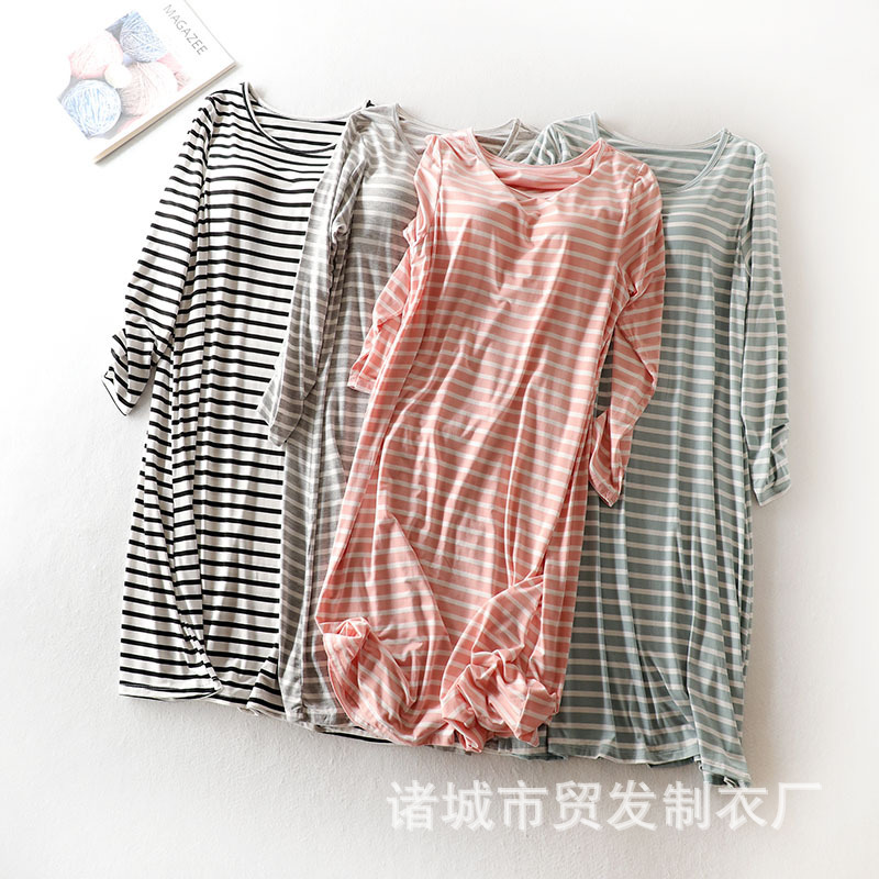 Modal Nightgown for Women, Long-Sleeved, Large Size, Casual, Can Be Worn Outside, Pajamas, Summer New Style, Sleep One-Piece Short-Sleeved