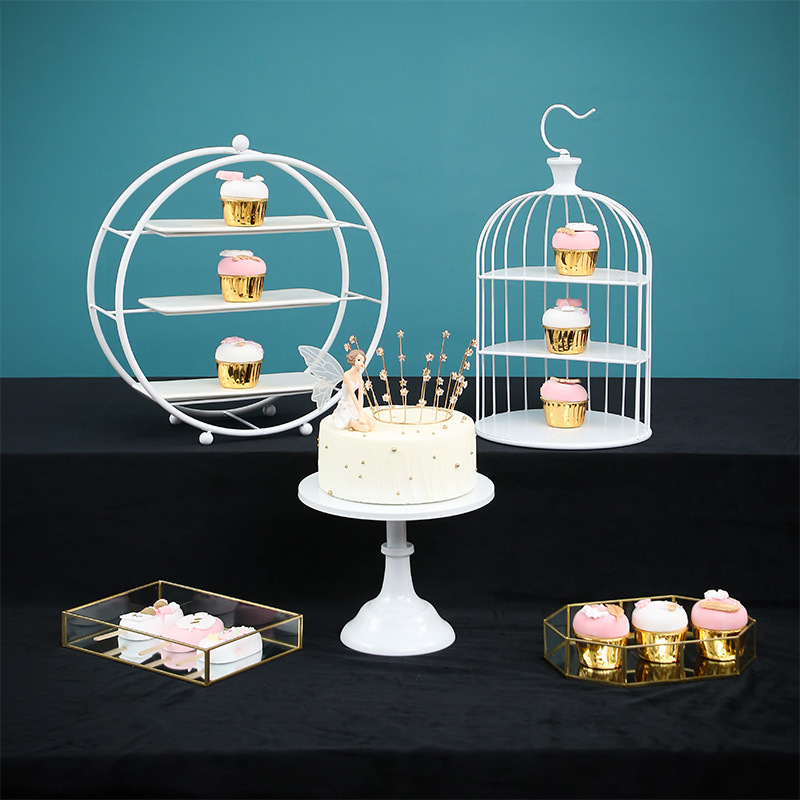 Decoración de mesa de postre simple mesa de postre estante soporte de exhibición decoración de pastelería bandeja de comida fría merienda stand té de la tarde image 12