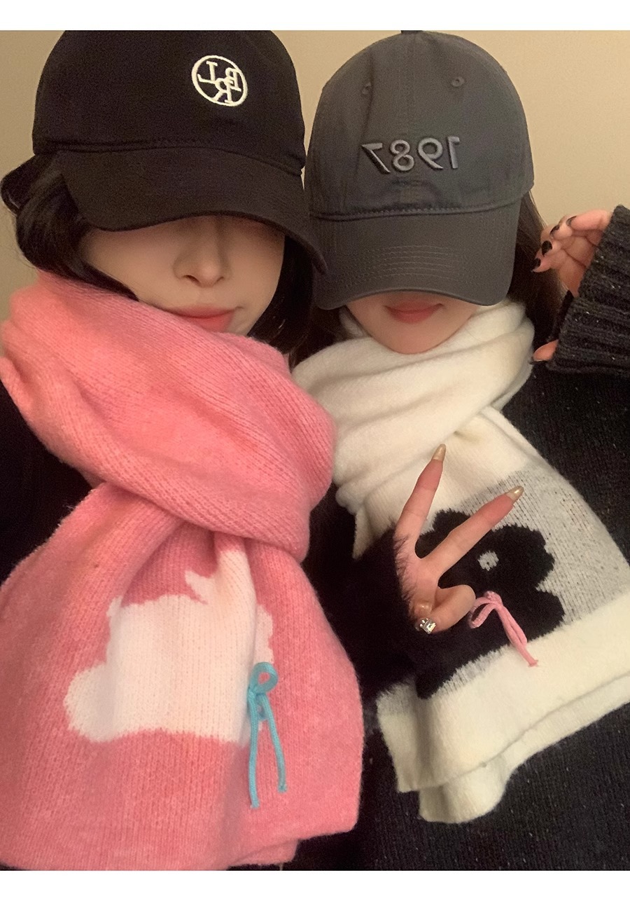 Winter 2024 New Warm Knitted Female Cute Rabbit Bow Leisure Outdoor Windproof and Cold resistant Scarf_voghion.com