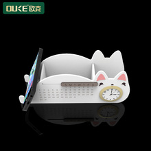 工厂直售文具用品 手机支架万年台历时钟笔筒四合一 猫咪收纳盒