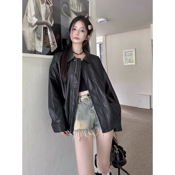 美拉德皮衣外套女2025秋季新款爆款女棕色美式港式复古高级感机车|undefined