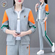 品牌休闲运动服套装秋季女装新款时尚洋气宽松加绒卫衣三件套