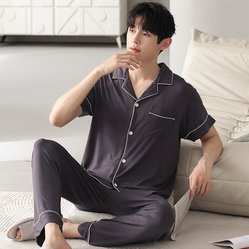 [personalizada] pijamas de hombre de verano moda pantalones largos de manga corta delgados simples casuales grandes set de ropa para el hogar