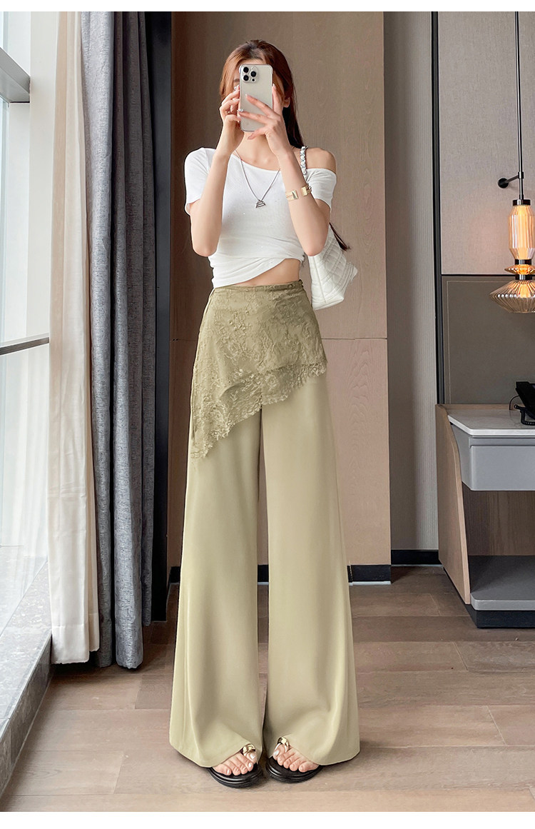 Quần culottes nữ ống rộng cạp cao ren eo phong cách Hàn Quốc — màu đen chi tiết 37