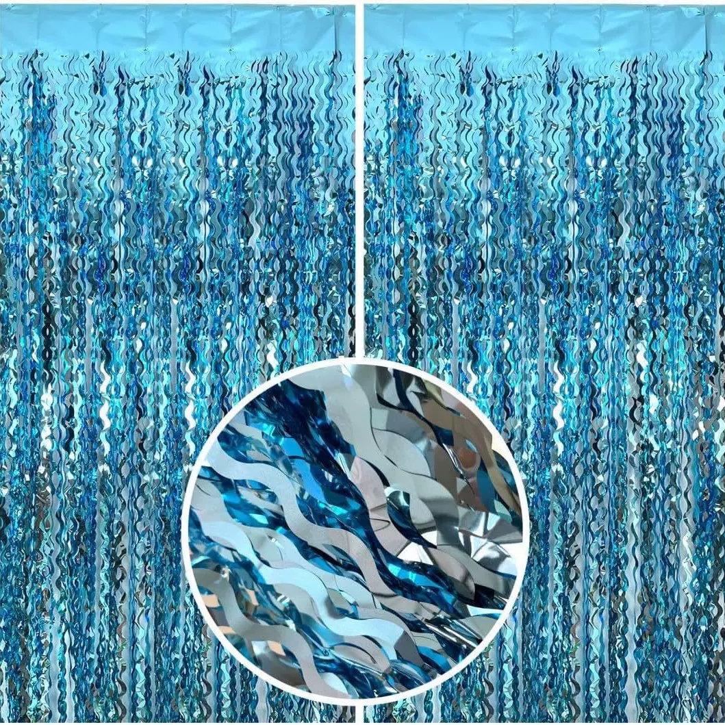 亮光波浪雨丝帘平光弯刀雨丝帘派对聚会酒吧气氛气球背景布置装饰