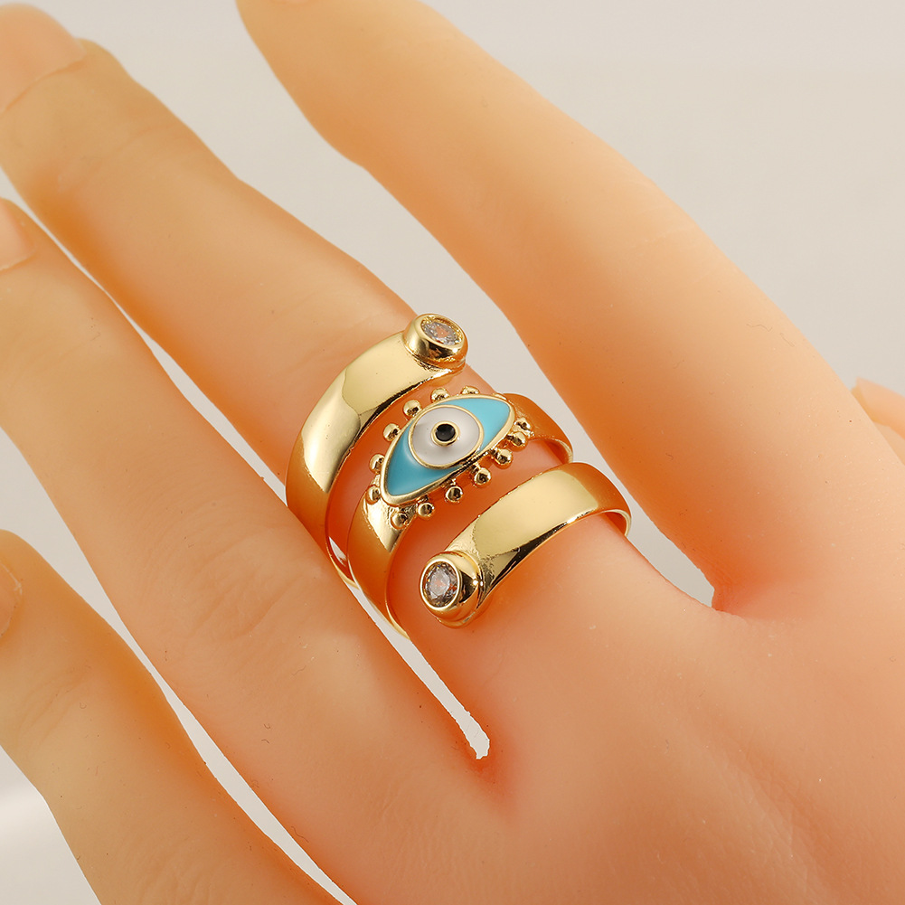 Fashion Geometric Devilu0027S Eye Copper Open Ring Enamel Zircon Copper Rings