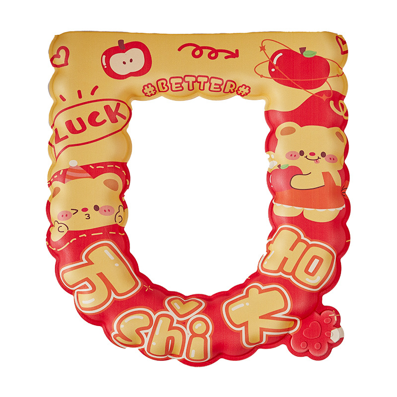 Pequeño oso cojín de inodoro de Año Nuevo dibujos animados cojín de inodoro impermeable para el hogar espeso tipo ondulado inodoro sin lavado cuatro estaciones universal