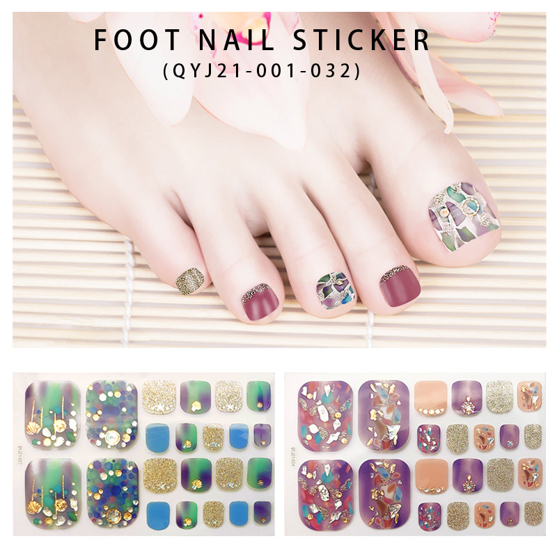 QYJ cross-border new style toenail stickers summer toenail stickers hot stamping imitation diamond manicure stickers foreign trade waterproof foot stickers