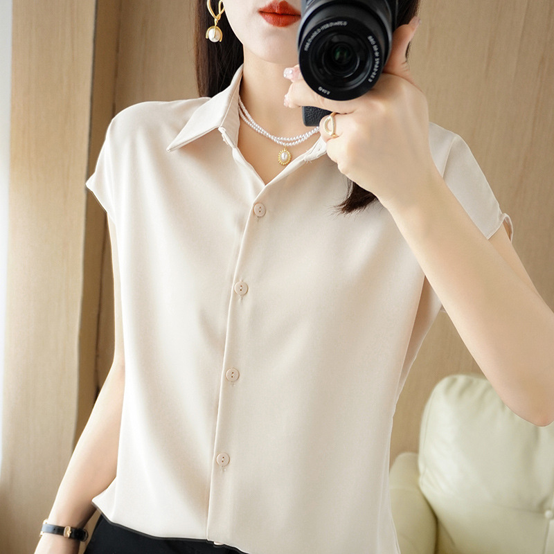 Hong Kong Style Women's Shirts 2026 New Elegant Short-Sleeved Summer Tops Women's Satin Shirts Hong Kong Style Women's Shirts 2026 New Elegant Short-Sleeved Summer Tops Women's Satin Shirts