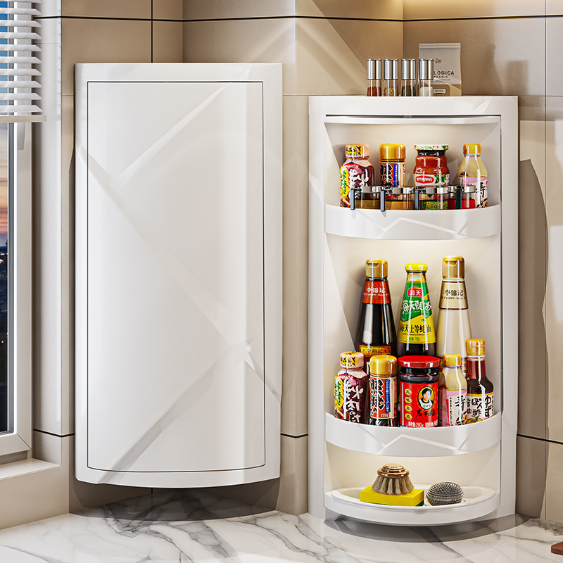 Kitchen Corner Storage Rack, Spice Rack, Rotating Cabinet Door Storage Rack, Dust-Proof Multi-Layer Countertop Triangle Storage Cabinet Kitchen Corner Storage Rack, Spice Rack, Rotating Cabinet Door Storage Rack, Dust-Proof Multi-Layer Countertop Triangle Storage Cabinet