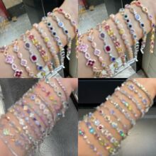 韩版锆石菱形花朵卡扣手链ins小清新甜美手环轻奢高级感手饰批发