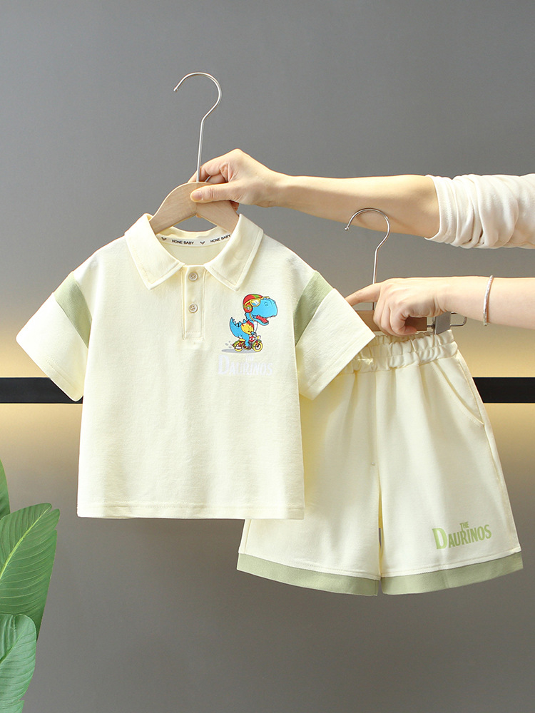 Conjunto de Verano para Niños 7856, Estilo 2026, Conjunto de Dos Piezas de Manga Corta con Dinosaurios, Camiseta Polo de Verano para Bebés