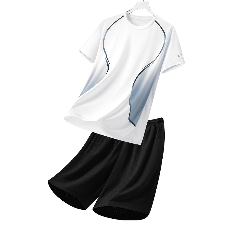 Traje deportivo de ocio para hombre de verano, pantalones cortos de camiseta de secado rápido transpirable de dos piezas sueltos de impresión para hombre