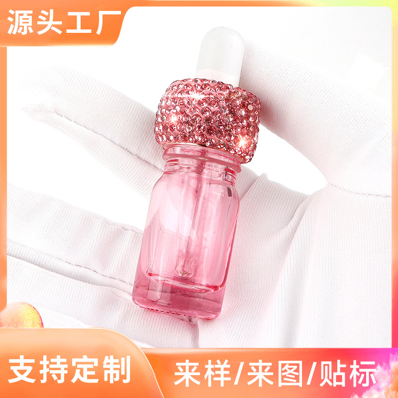 跨境爆款镶水钻精油滴管分装瓶 高级轻奢迷你香水玻璃瓶海外贴标