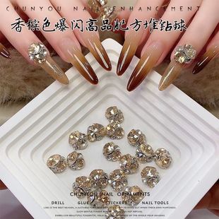 New Champagne Color High-Quality Fat Square Pile Diamond Nail Art Jewelry Super Flash Diamond Ball Finished Pile Diamond Nail Crystal Diamond