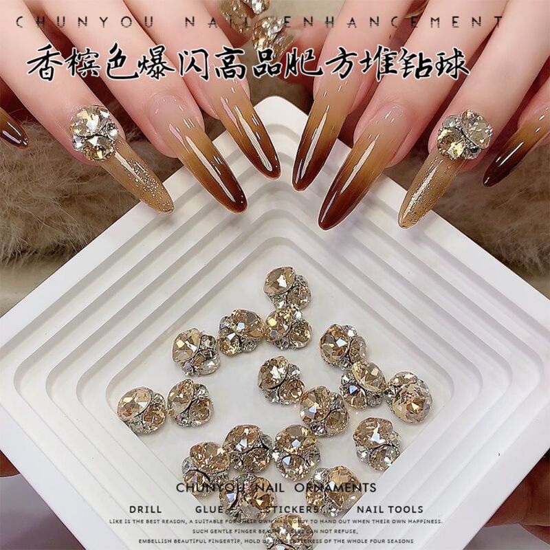 New Champagne Color High-Quality Fat Square Pile Diamond Nail Art Jewelry Super Flash Diamond Ball Finished Pile Diamond Nail Crystal Diamond New Champagne Color High-Quality Fat Square Pile Diamond Nail Art Jewelry Super Flash Diamond Ball Finished Pile Diamond Nail Crystal Diamond