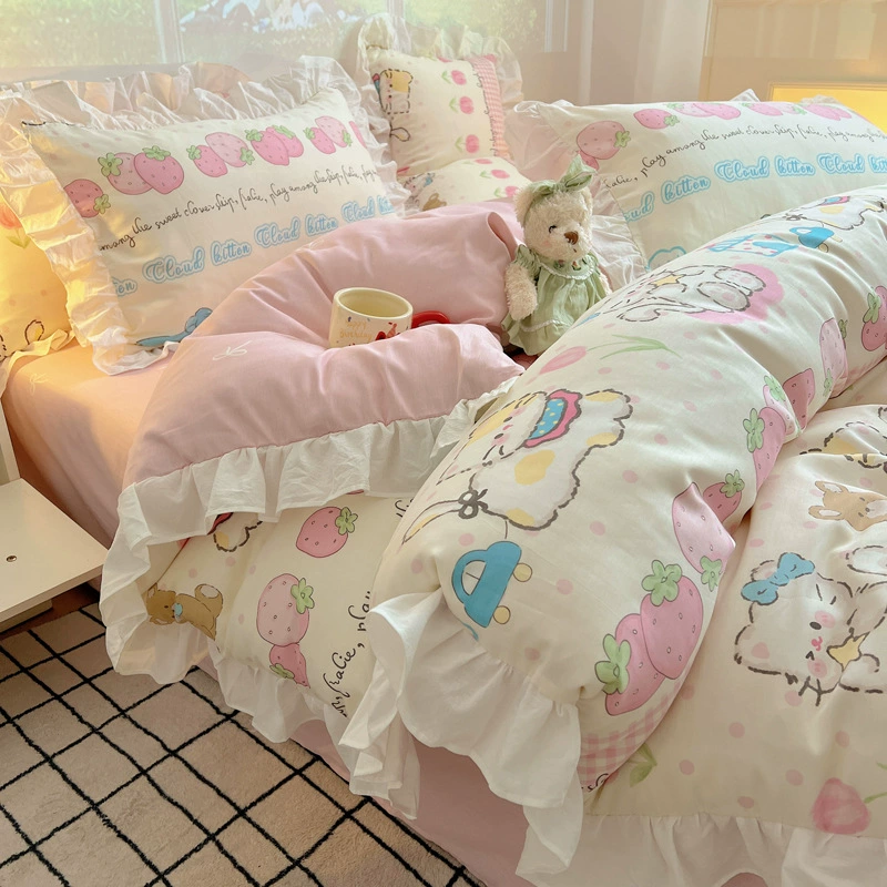Комплект с мультфильмом корейского бренда Fresh cotton, наволочка, простыня, покрытие на кровать, 4 предмета