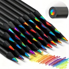 跨境黑木彩虹笔7色同芯七色彩虹芯铅笔儿童绘画创意彩铅笔手绘