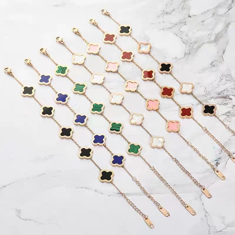 Internet Celebrity New Four-Leaf Clover Bracelet for Women, Korean Simple Ins Style, Five-Flower Mother-Of-Pearl Good Luck Titanium Steel Bracelet Chain