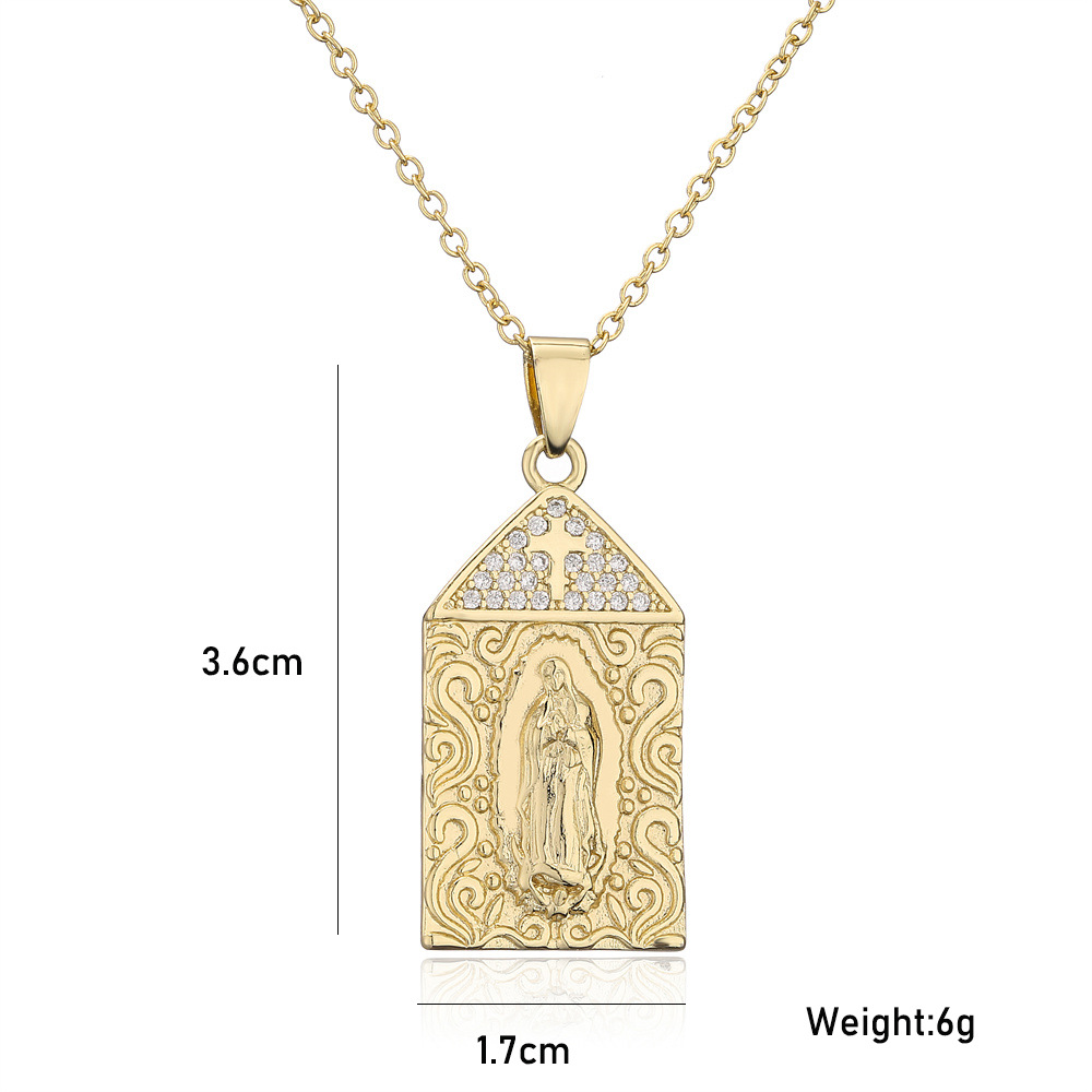 New European And American Virgin Mary Pendant Copper Real Gold-plated Zircon Necklace display picture 5