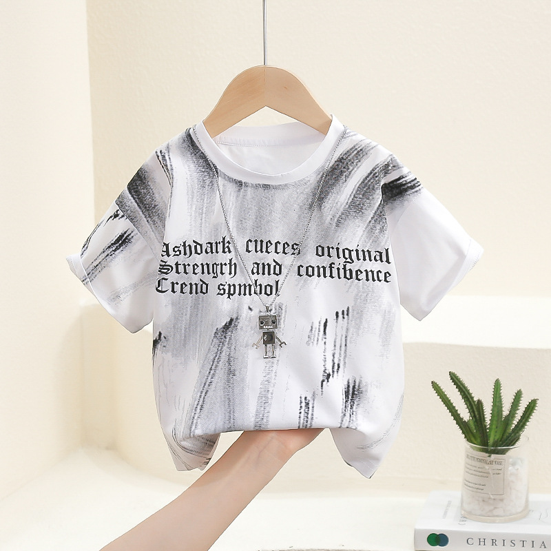 7907 camiseta de manga corta para niños verano chico fresco y guapo calle frita media manga camiseta 2024 nuevo top de verano para bebé