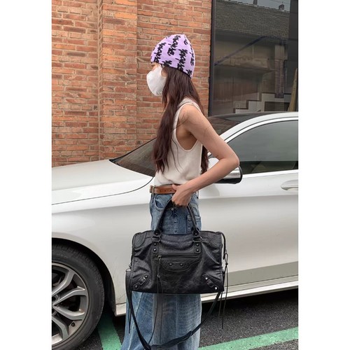 Paris Rivet Motorcycle Bag ABG Hot Girl Bag Street Style Large Capacity Shoulder Crossbody Handbag