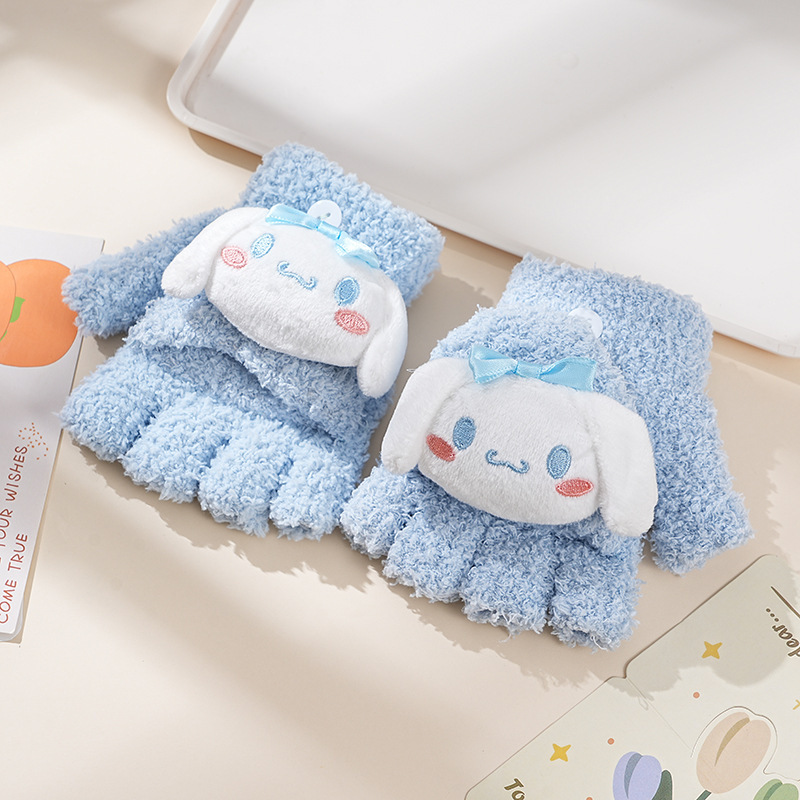 秋冬タイプの子供用カバー付きニット手袋半指両用男女子供用かわいい保温露指子供学生卸売り|undefined