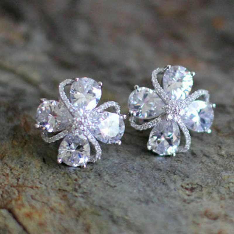 Fashion Flower Micro-inlaid Zircon Copper Stud Earrings Wholesale display picture 2