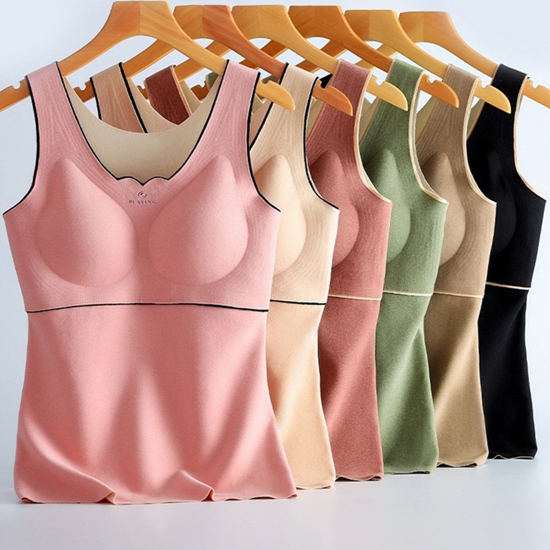德绒无痕保暖背心女加绒加厚护腰护背保暖内衣自发热修身打底衫女
