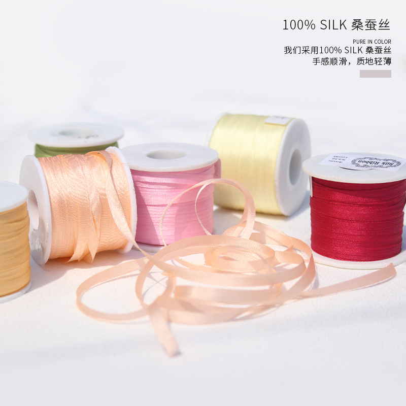 4 mm DIY mano cinta de seda flotante cinta de embalaje rosa cinta de color negro Ling Miao material de cinta para el cabello