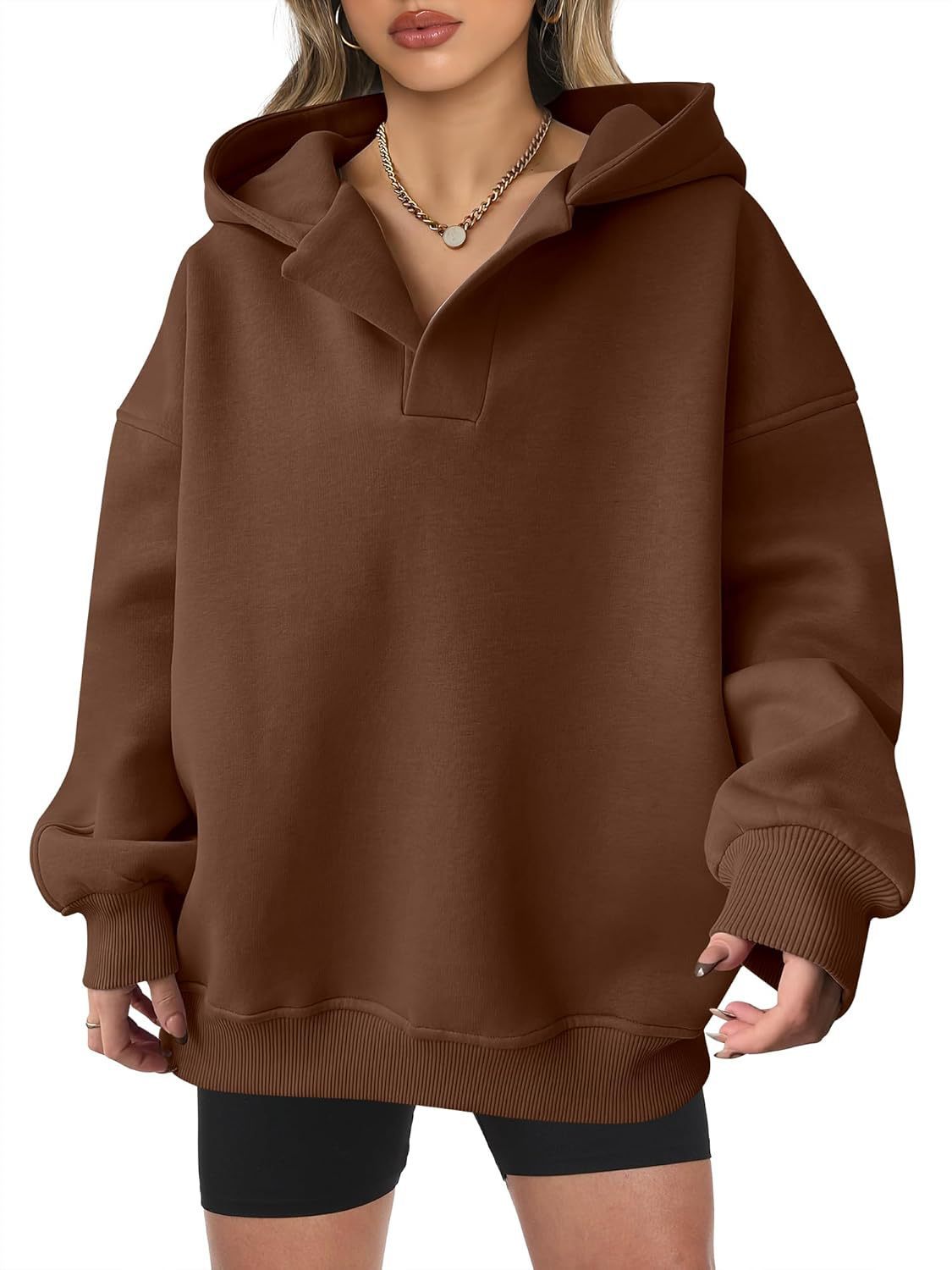 European and American wind, Streetwear Style 2024 Autumn And Winter Amazon  European And American Ladies Sweatshirt Solid Color Long Sleeve Hooded Solid Color Loose Sweater Women's Top