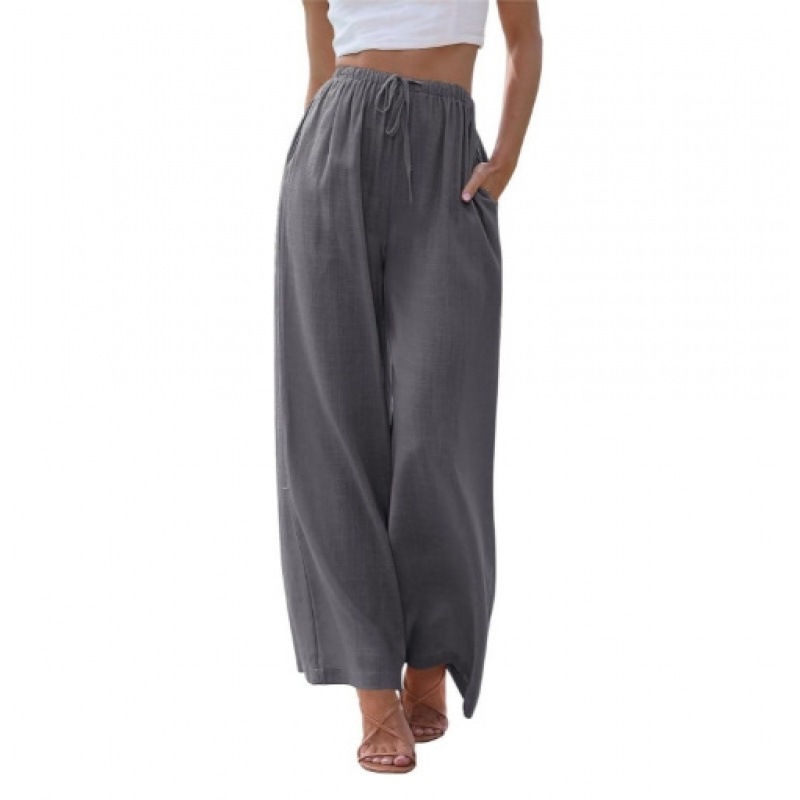 Relaxed Fit Wide Leg Pants for Women Linen Blend Drawstring Waist Pockets plus Size Available_ecoleips.com