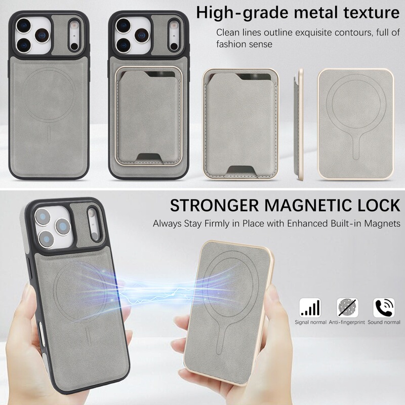 适用iPhone17无线充手机壳MagSafe高档侧贴皮壳超纤苹果16pro卡包|undefined