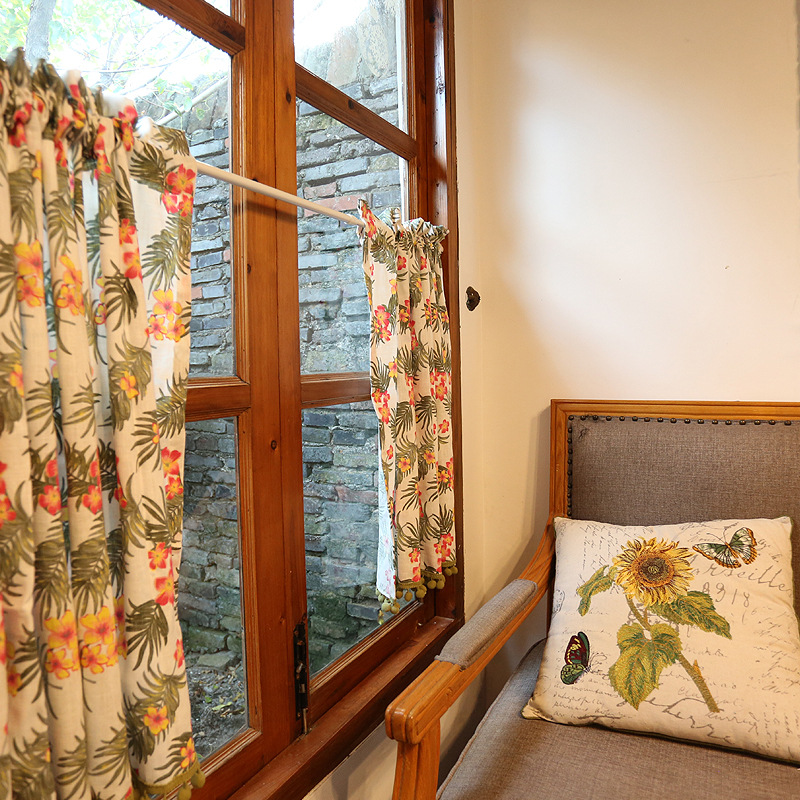 5YA1 Wholesale American Floral Half Curtain American Door Curtain Rod Curtain Cabinet Curtain Dustproof Curtain Coffee Curtain Semi-Darkening