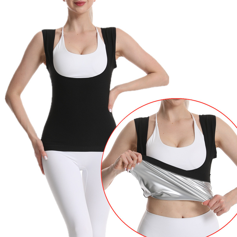 Cross-border Women's Silver-coated Vest Shaping Clothes Running Fitness Sweaty Top Yoga Sauna Corset Abdominal Sweaty Clothes