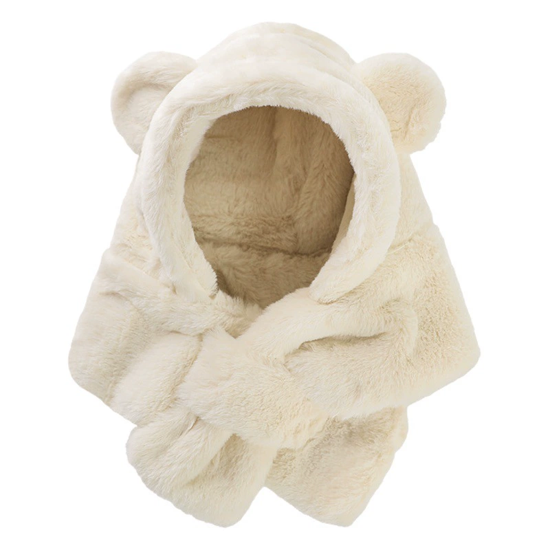 Комплект детской одежды Qiunan (шарф и шапка) для зимы 2025 года, оптовая продажа, для младенцев, с утеплителем для шеи в виде медведя