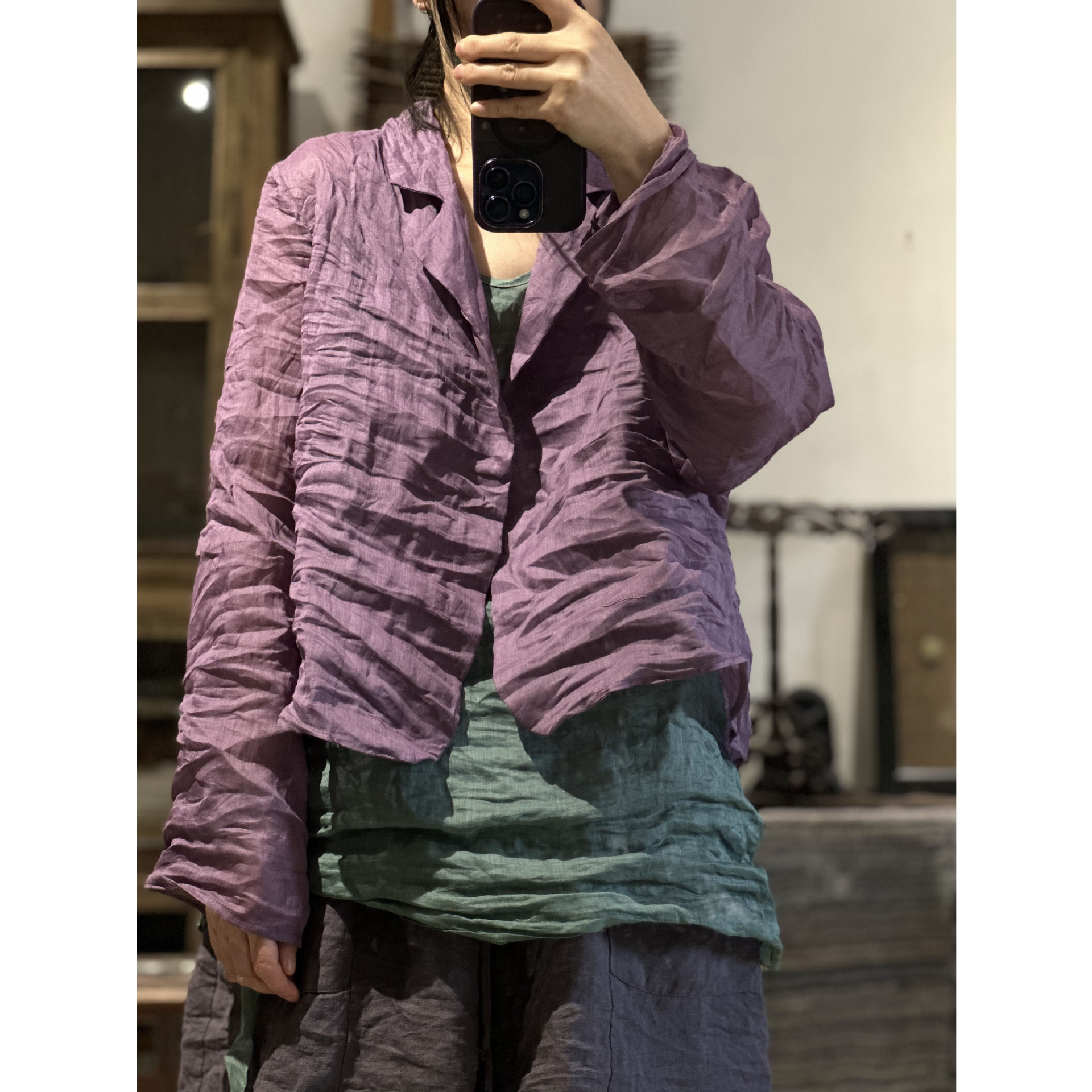 23/5/Yuan/artistic retro Ramie solid color loose short suit jacket