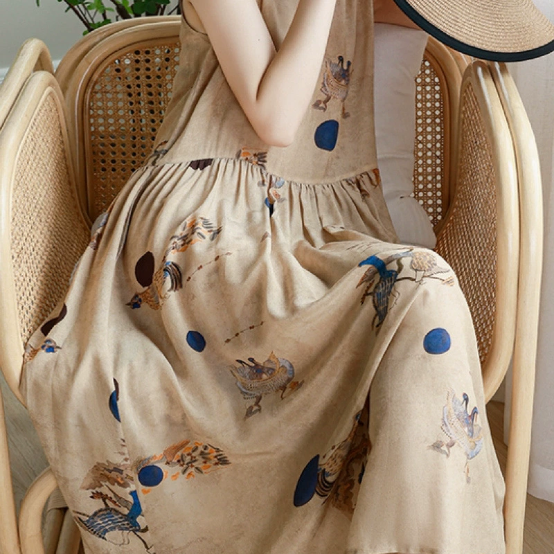 Французский модный бренд, распродажа, уменьшающее возраст художественное шифоновое платье без рукавов с принтом для женщин.