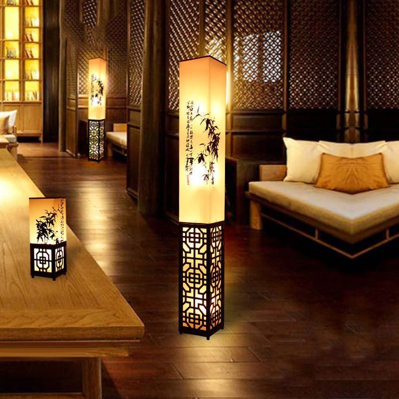 New Chinese Style Solid Wood Internet Celebrity Floor Lamp Living Room Study Bedside Retro Remote Control Dimming Remote Control Chinese Antique Table Lamp
