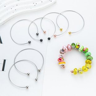 European and American Simple and Versatile DIY Beaded Bracelet C-Shaped Beveled Opening Bracelet Couple Style Beaded Bracelet Bracelet Wholesale