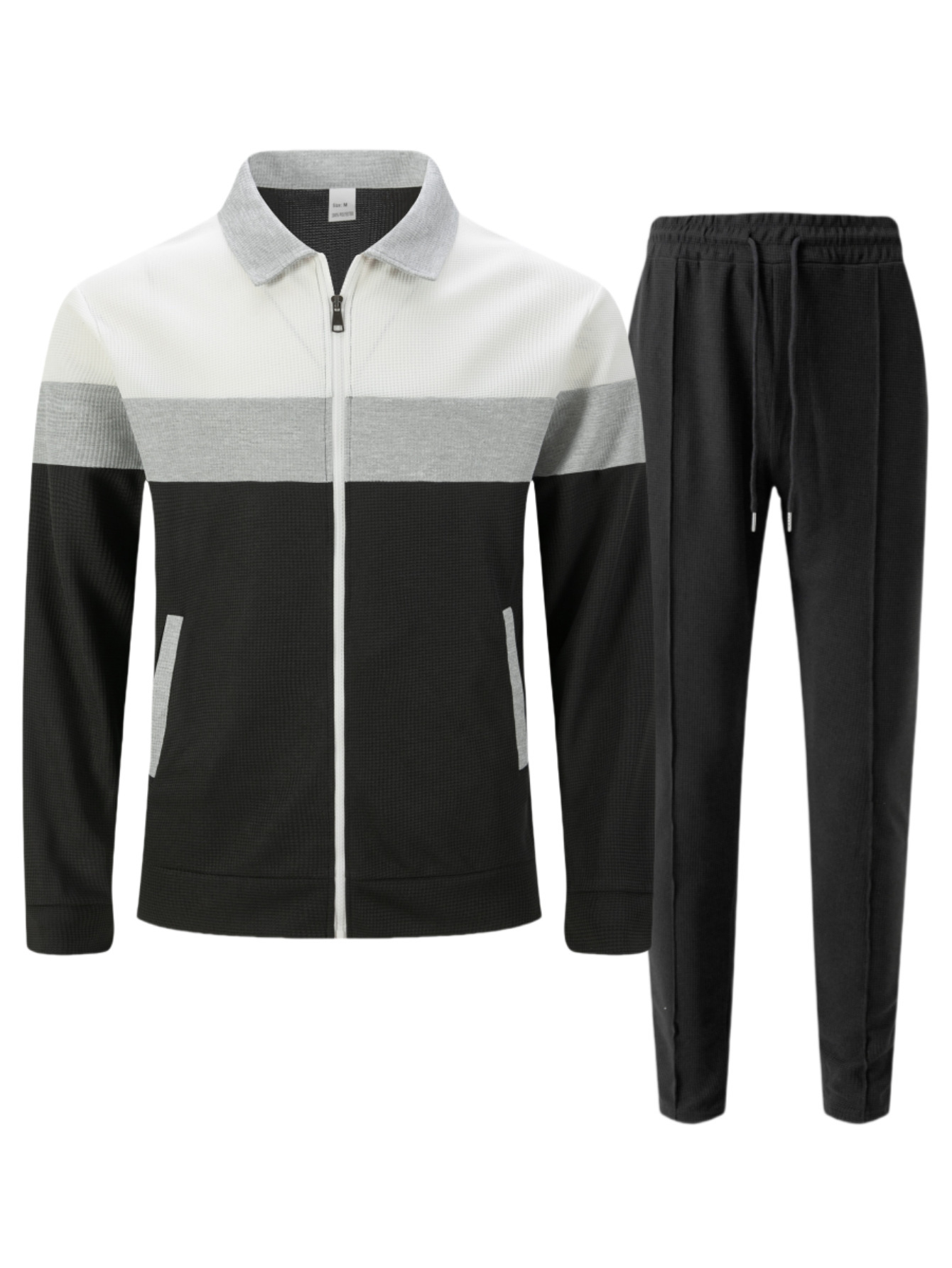 Casual herrset med waffle knit jacka och byxor_voghion.com