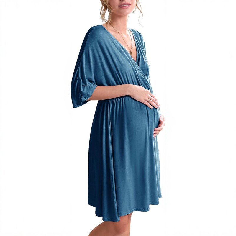 Cross-Border Maternity Dress Summer New Style V-Neck Batwing Sleeve Modal Dress Nursing Dress Fashionable Loose Maternity Wear