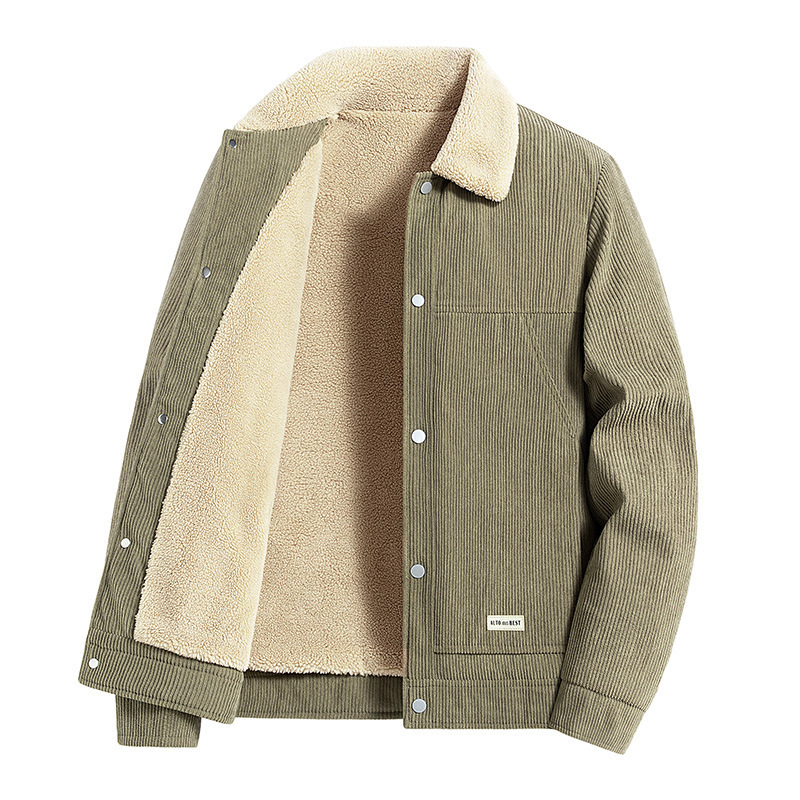 2025 New Autumn and Winter Corduroy Men's Jacket American Trendyy Classic Casual Versatile Fleece-Lined Jacket Top