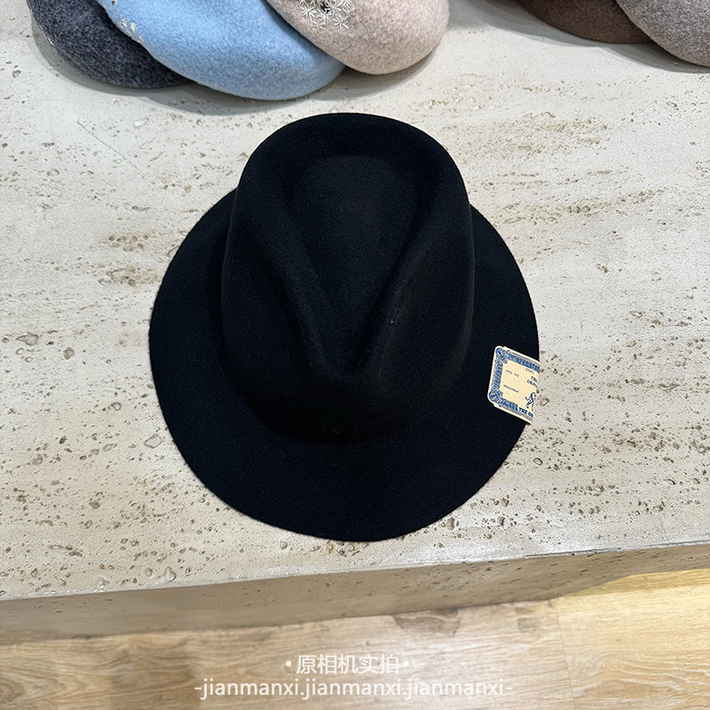东大门新款羊羔毛爵士帽子女秋冬保暖平檐巴拿马毛呢礼帽毛毡帽子|undefined