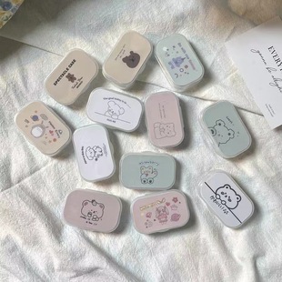 Boxed Clip with Mirror, Cartoon Cute Mirror Box, Glasses Storage Ins Contact Lens Companion Box, Care Box